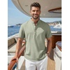 COOFANDY Men’s Casual Henley Shirt Band Collar Short Sleeve Shirt for Mens Summer Beach T-Shirts Vacation(Light Green)