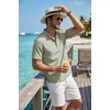 COOFANDY Men’s Casual Henley Shirt Band Collar Short Sleeve Shirt for Mens Summer Beach T-Shirts Vacation(Light Green)