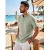 COOFANDY Men’s Casual Henley Shirt Band Collar Short Sleeve Shirt for Mens Summer Beach T-Shirts Vacation(Light Green)