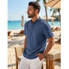 COOFANDY Men’s Casual Henley Shirt Band Collar Short Sleeve Shirt for Mens Summer Beach T-Shirts Vacation(Navy Blue)