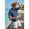 COOFANDY Men’s Casual Henley Shirt Band Collar Short Sleeve Shirt for Mens Summer Beach T-Shirts Vacation(Navy Blue)