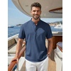 COOFANDY Men’s Casual Henley Shirt Band Collar Short Sleeve Shirt for Mens Summer Beach T-Shirts Vacation(Navy Blue)