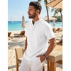 COOFANDY Men’s Casual Henley Shirt Band Collar Short Sleeve Shirt for Mens Summer Beach T-Shirts Vacation(White)