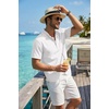 COOFANDY Men’s Casual Henley Shirt Band Collar Short Sleeve Shirt for Mens Summer Beach T-Shirts Vacation(White)