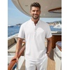 COOFANDY Men’s Casual Henley Shirt Band Collar Short Sleeve Shirt for Mens Summer Beach T-Shirts Vacation(White)
