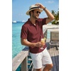 COOFANDY Men’s Casual Henley Shirt Band Collar Short Sleeve Shirt for Mens Summer Beach T-Shirts Vacation(Wine Red)