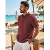 COOFANDY Men’s Casual Henley Shirt Band Collar Short Sleeve Shirt for Mens Summer Beach T-Shirts Vacation(Wine Red)