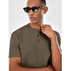 COOFANDY Men’s Casual Henley Shirt Short Sleeve Cotton Pique Band Collar Shirt Summer Button Basic Tee Shirts(Army Green)