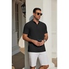 COOFANDY Men’s Casual Henley Shirt Short Sleeve Cotton Pique Band Collar Shirt Summer Button Basic Tee Shirts(Black)