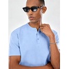 COOFANDY Men’s Casual Henley Shirt Short Sleeve Cotton Pique Band Collar Shirt Summer Button Basic Tee Shirts(Blue)