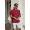 COOFANDY Men’s Casual Henley Shirt Short Sleeve Cotton Pique Band Collar Shirt Summer Button Basic Tee Shirts(Red)