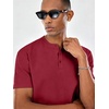 COOFANDY Men’s Casual Henley Shirt Short Sleeve Cotton Pique Band Collar Shirt Summer Button Basic Tee Shirts(Red)