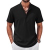COOFANDY Men’s Casual Henley Shirt Band Collar Short Sleeve Shirt for Mens Summer Beach T-Shirts Vacation(Black)