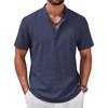 COOFANDY Men’s Casual Henley Shirt Band Collar Short Sleeve Shirt for Mens Summer Beach T-Shirts Vacation(Dark Blue)