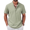 COOFANDY Men’s Casual Henley Shirt Band Collar Short Sleeve Shirt for Mens Summer Beach T-Shirts Vacation(Light Green)