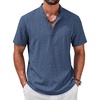 COOFANDY Men’s Casual Henley Shirt Band Collar Short Sleeve Shirt for Mens Summer Beach T-Shirts Vacation(Navy Blue)