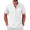 COOFANDY Men’s Casual Henley Shirt Band Collar Short Sleeve Shirt for Mens Summer Beach T-Shirts Vacation(White)
