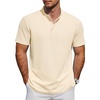 COOFANDY Men’s Casual Henley Shirt Short Sleeve Cotton Pique Band Collar Shirt Summer Button Basic Tee Shirts(Beige)