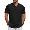 COOFANDY Men’s Casual Henley Shirt Short Sleeve Cotton Pique Band Collar Shirt Summer Button Basic Tee Shirts(Black)