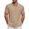 COOFANDY Men’s Casual Henley Shirt Short Sleeve Cotton Pique Band Collar Shirt Summer Button Basic Tee Shirts(Khaki)