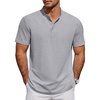 COOFANDY Men’s Casual Henley Shirt Short Sleeve Cotton Pique Band Collar Shirt Summer Button Basic Tee Shirts(Light Grey)