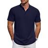 COOFANDY Men’s Casual Henley Shirt Short Sleeve Cotton Pique Band Collar Shirt Summer Button Basic Tee Shirts(Navy Blue)
