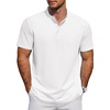COOFANDY Men’s Casual Henley Shirt Short Sleeve Cotton Pique Band Collar Shirt Summer Button Basic Tee Shirts(White)