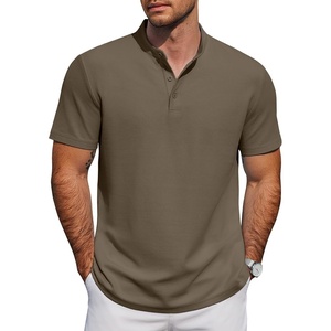 COOFANDY Men’s Casual Henley Shirt Short Sleeve Cotton Pique Band Collar Shirt Summer Button Basic Tee Shirts(Army Green)