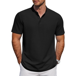 COOFANDY Men’s Casual Henley Shirt Short Sleeve Cotton Pique Band Collar Shirt Summer Button Basic Tee Shirts(Black)