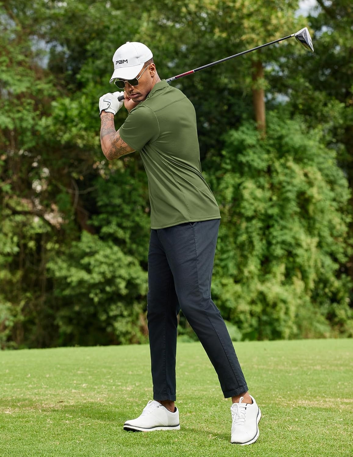 image:imageCOOFANDY Mens Cotton Polo Shirts Collared Short Sleeve Quick Drying Golf Shirts Moisture Wicking Tshirts Army Green