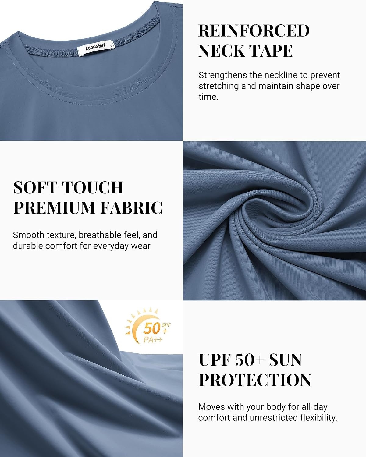 image:imageCOOFANDY Mens Swim Shirt Short Sleeve UPF 50 Sun Shirt Rash Guard TShirts Quick Dry Beach Shirts BreathableGrayblue