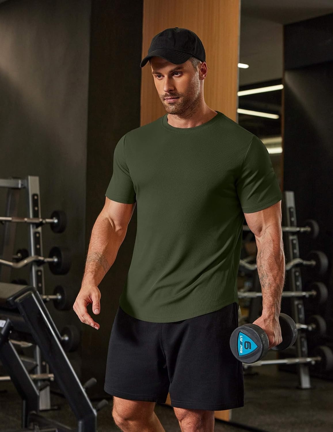 image:imageCOOFANDY Muscle Shirts for Men Short Sleeve Fitted T Shirt Work Out Shirts Gym for Men Deep Green