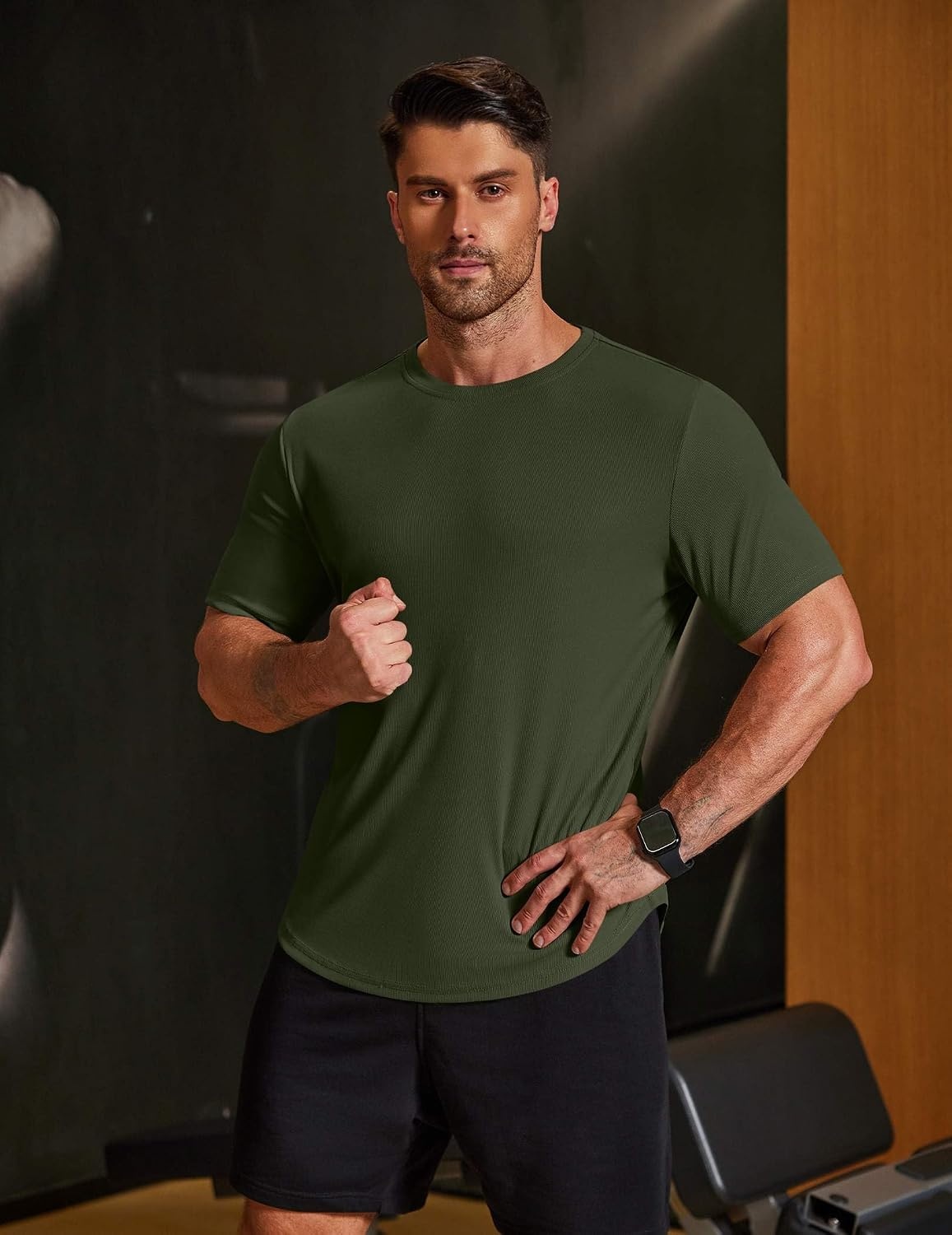 image:imageCOOFANDY Muscle Shirts for Men Short Sleeve Fitted T Shirt Work Out Shirts Gym for Men Deep Green