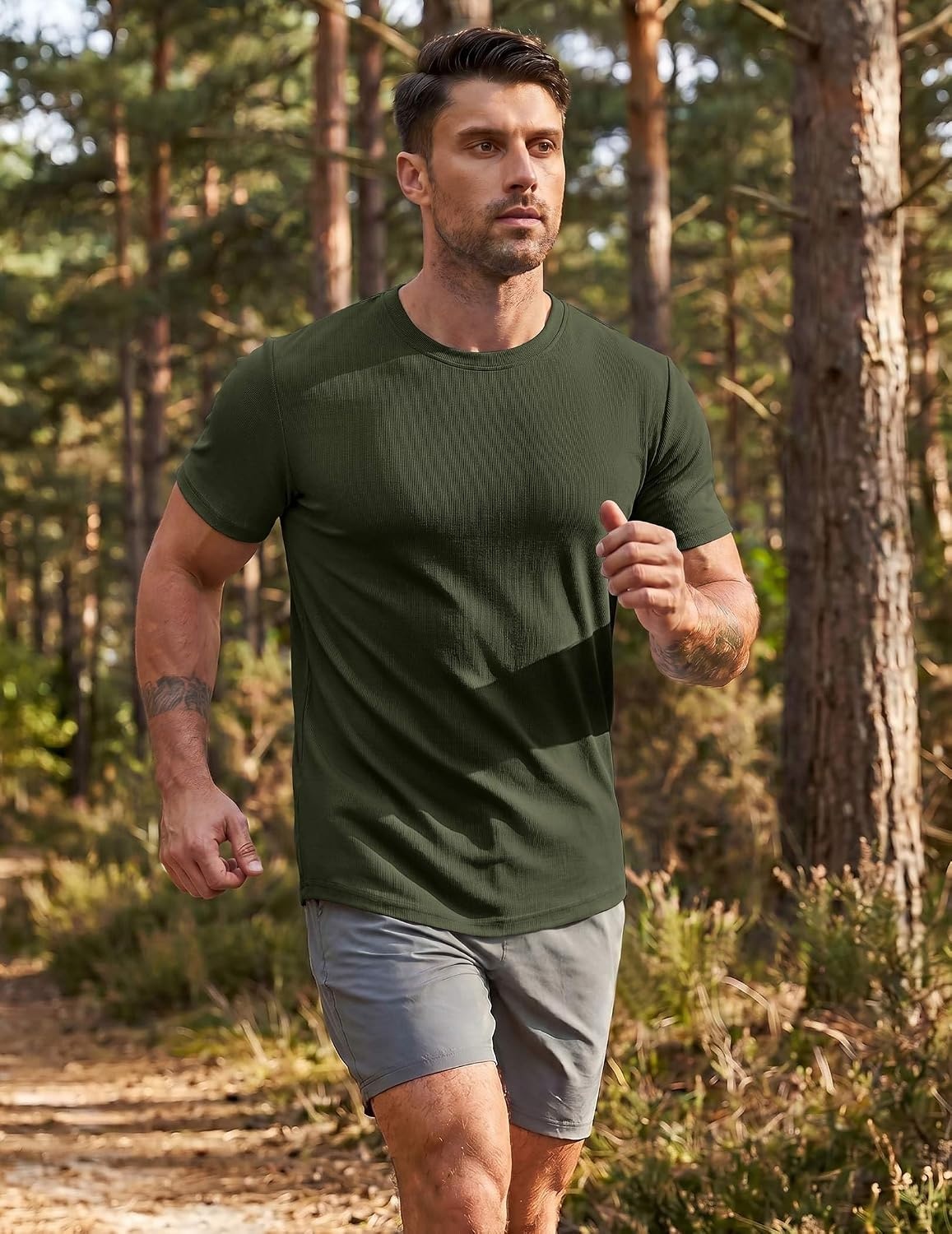 image:imageCOOFANDY Muscle Shirts for Men Short Sleeve Fitted T Shirt Work Out Shirts Gym for Men Deep Green