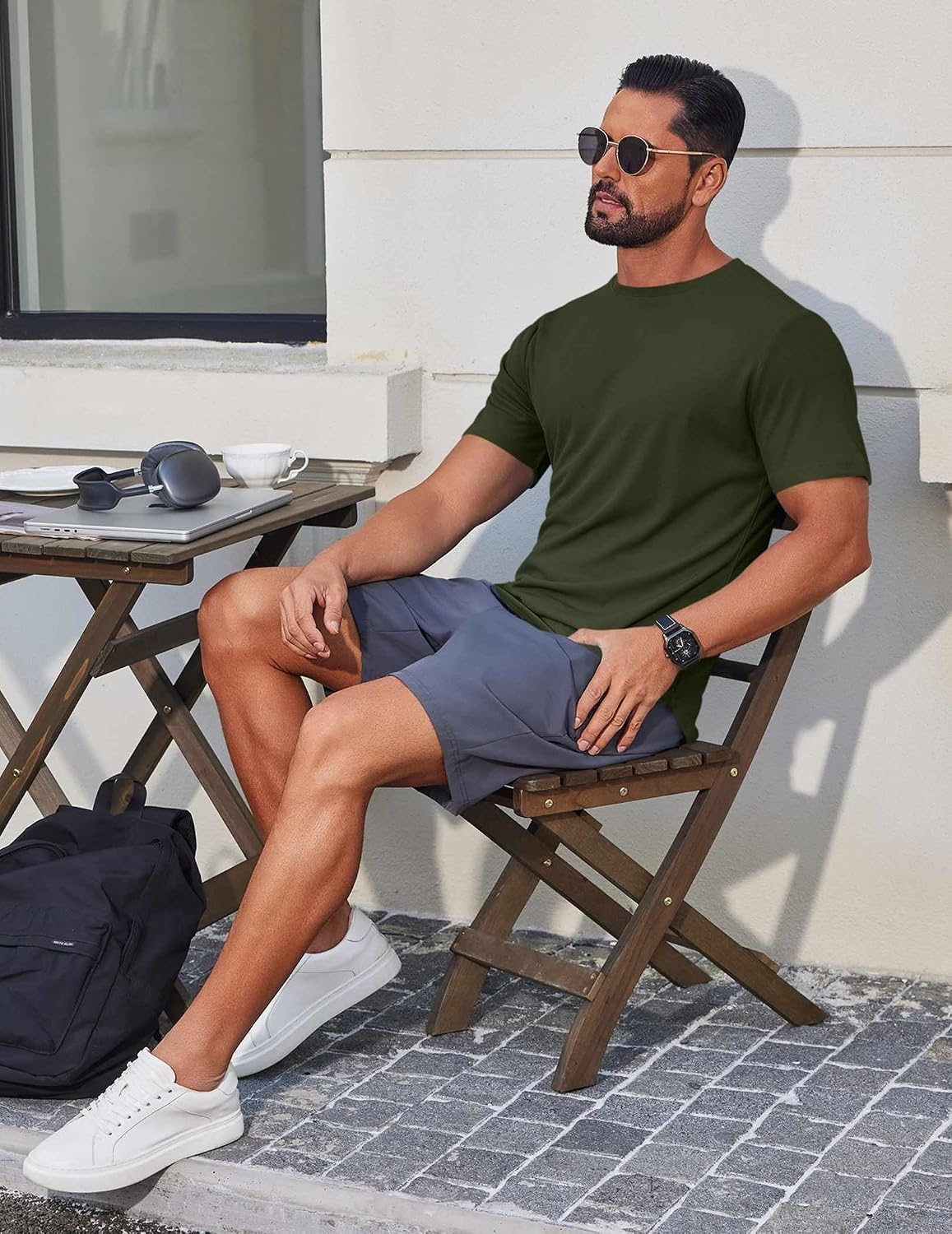 image:imageCOOFANDY Muscle Shirts for Men Short Sleeve Fitted T Shirt Work Out Shirts Gym for Men Deep Green