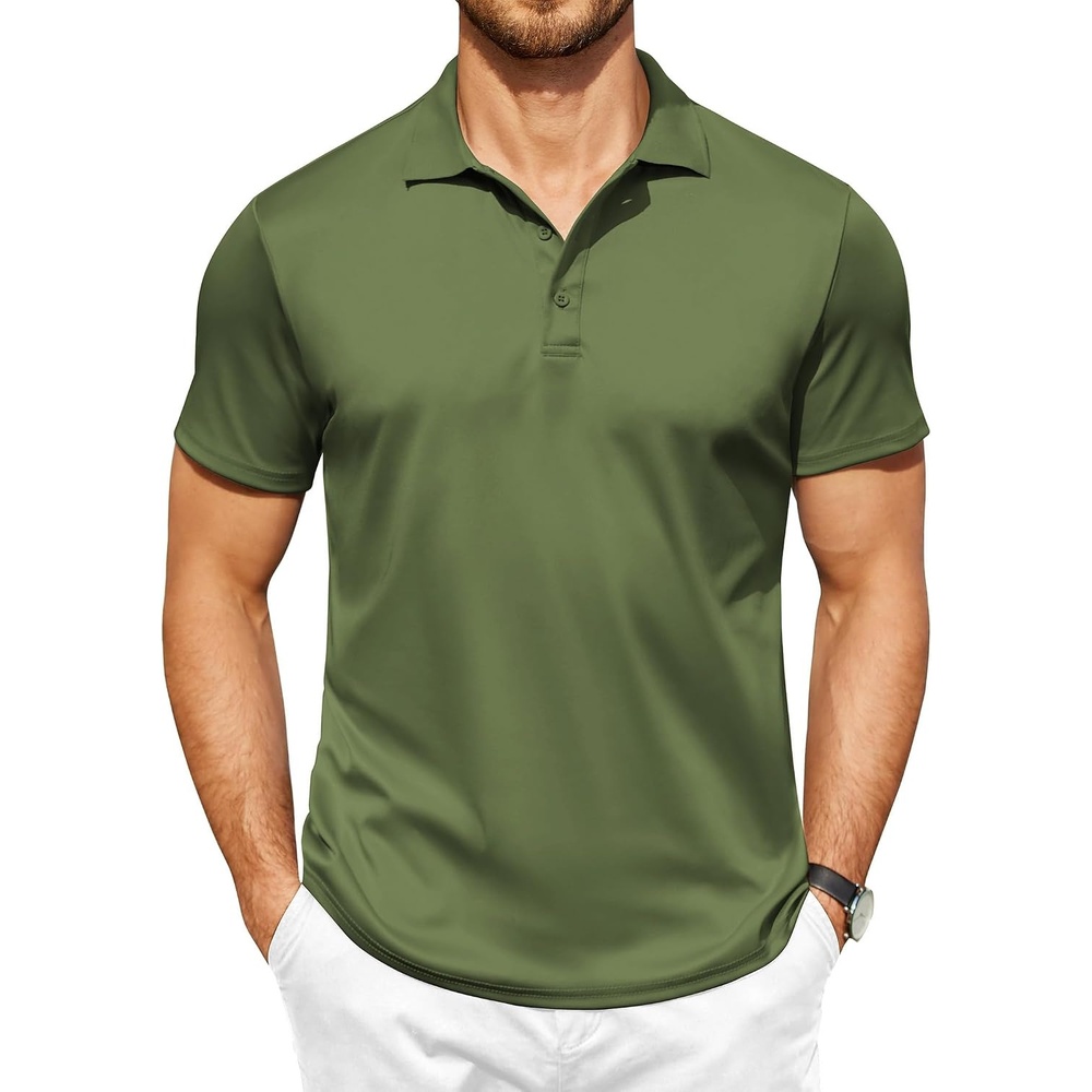 image:imageCOOFANDY Mens Cotton Polo Shirts Collared Short Sleeve Quick Drying Golf Shirts Moisture Wicking Tshirts Army Green