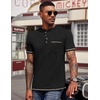 COOFANDY Mens Henley Shirts Short Sleeve Casual Button T-Shirts Basic Tee Shirts Summer Vintage T Shirts with Pocket(A Pure Black)