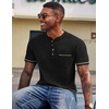 COOFANDY Mens Henley Shirts Short Sleeve Casual Button T-Shirts Basic Tee Shirts Summer Vintage T Shirts with Pocket(A Pure Black)