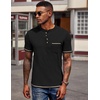 COOFANDY Mens Henley Shirts Short Sleeve Casual Button T-Shirts Basic Tee Shirts Summer Vintage T Shirts with Pocket(A Pure Black)