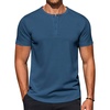 COOFANDY Men’s Casual Henley T-Shirts Summer Short Sleeve Cotton Shirts Basic Button Tee Tops(Blue)