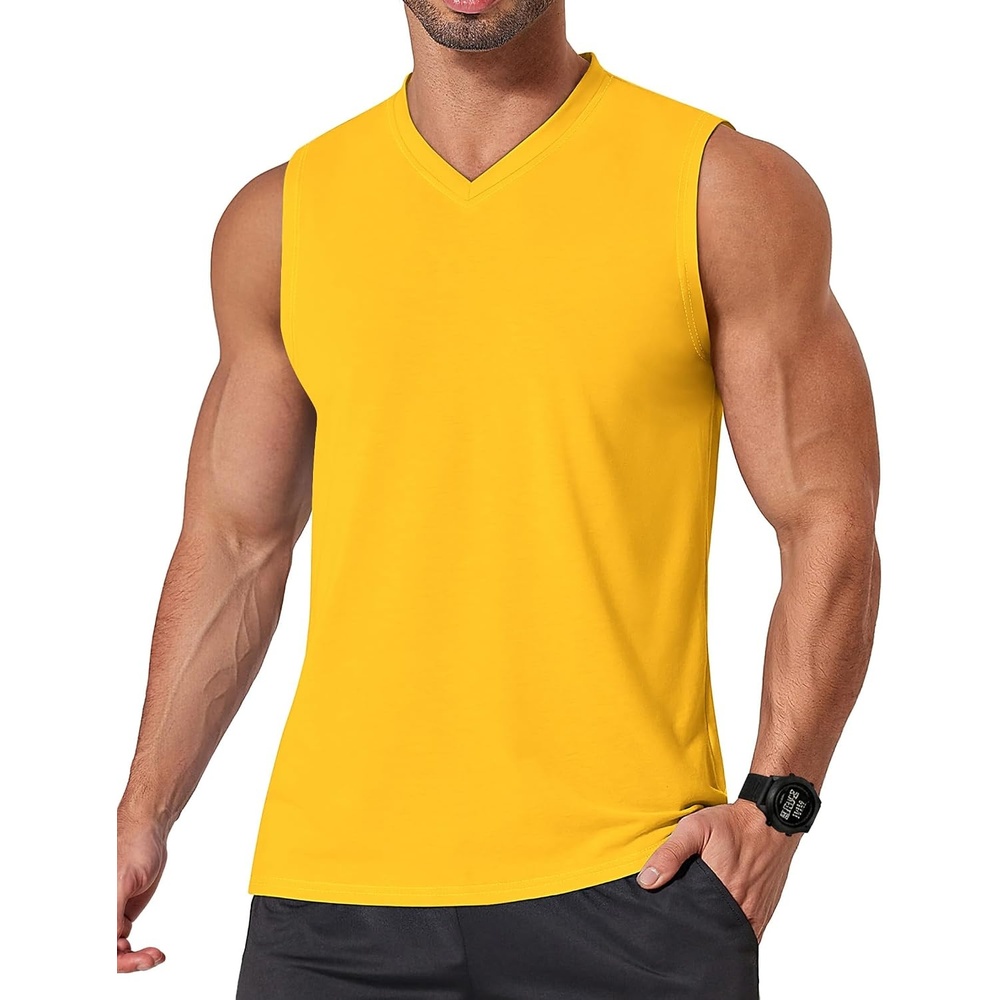 image:imageCOOFANDY Mens Workout Tank Tops V Neck Sleeveless Shirts Quick Dry Athletic Gym Muscle T Shirt Lightweight Soft TeeYellow