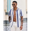 COOFANDY Mens Short Sleeve Casual Shirts Button Down Striped Summer Shirts Textured Vacation Beach Shirt(A White/Dark Blue)