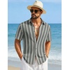COOFANDY Mens Short Sleeve Casual Shirts Button Down Striped Summer Shirts Textured Vacation Beach Shirt(B Dark Grey/Light Apricot)