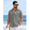 COOFANDY Mens Short Sleeve Casual Shirts Button Down Striped Summer Shirts Textured Vacation Beach Shirt(B Dark Grey/Light Apricot)