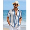 COOFANDY Mens Short Sleeve Casual Shirts Button Down Striped Summer Shirts Textured Vacation Beach Shirt(B White/Blue 02)