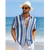 COOFANDY Mens Short Sleeve Casual Shirts Button Down Striped Summer Shirts Textured Vacation Beach Shirt(B White/Blue 03)