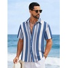 COOFANDY Mens Short Sleeve Casual Shirts Button Down Striped Summer Shirts Textured Vacation Beach Shirt(B White/Blue 03)