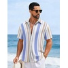 COOFANDY Mens Short Sleeve Casual Shirts Button Down Striped Summer Shirts Textured Vacation Beach Shirt(B White/Blue/Orange)
