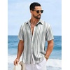 COOFANDY Mens Short Sleeve Casual Shirts Button Down Striped Summer Shirts Textured Vacation Beach Shirt(B White/Dark Grey)