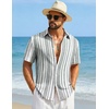 COOFANDY Mens Short Sleeve Casual Shirts Button Down Striped Summer Shirts Textured Vacation Beach Shirt(B White/Dark Grey)